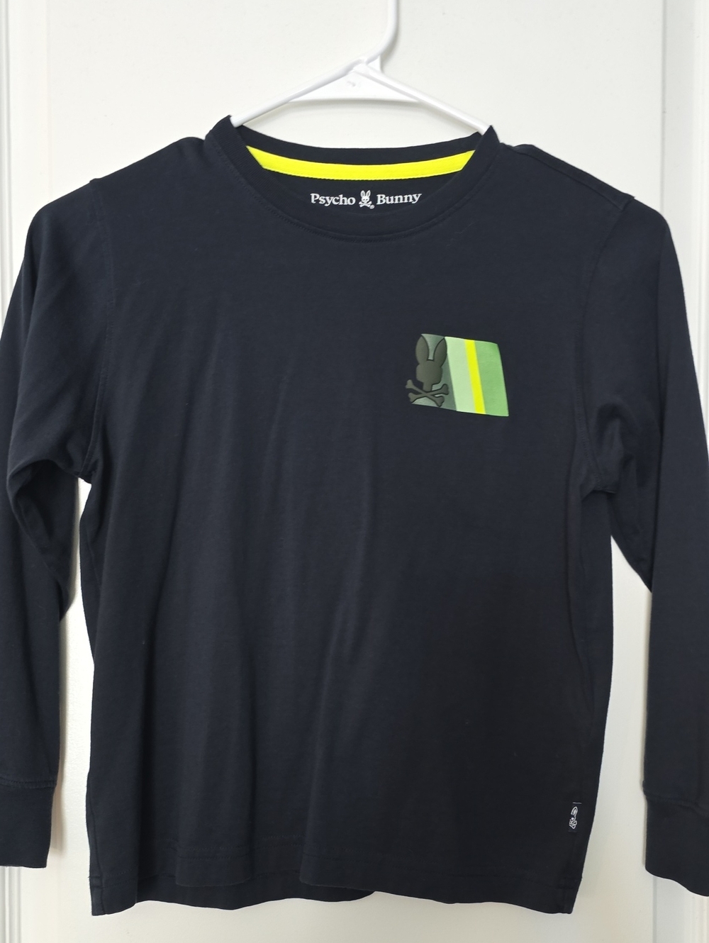 Psycho Bunny Black Long-Sleeve Tee with Lime Stripe Pocket